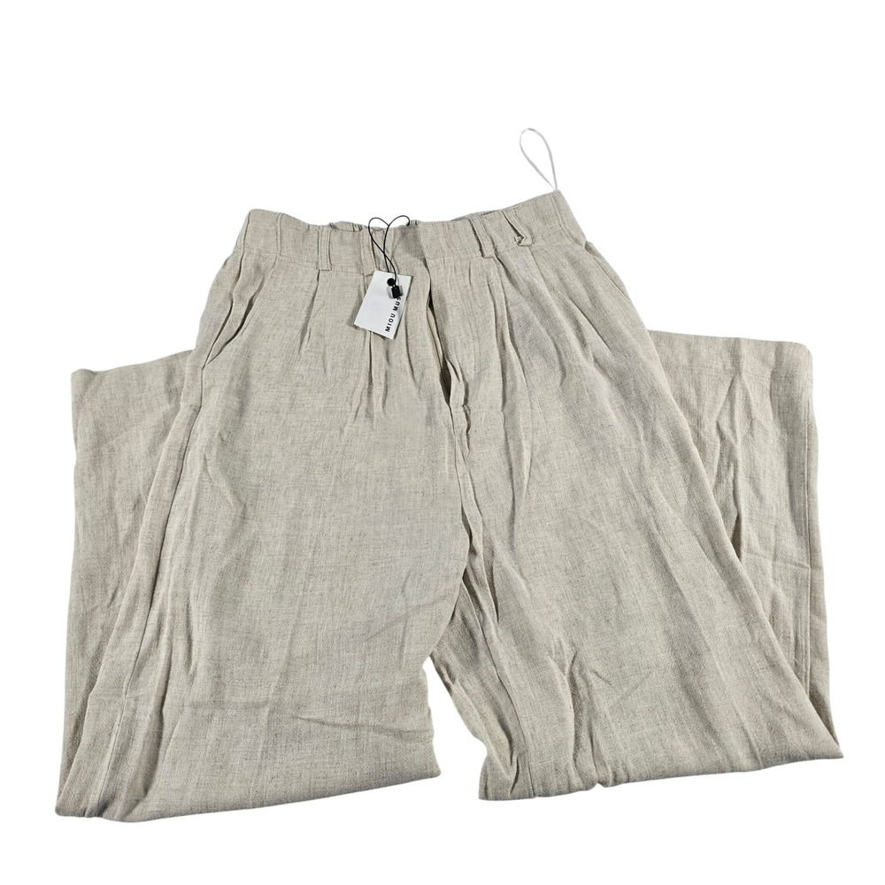 Miou Muse Oatmeal Linen Blend Wide Leg Pants P2278 Beige Large NWT